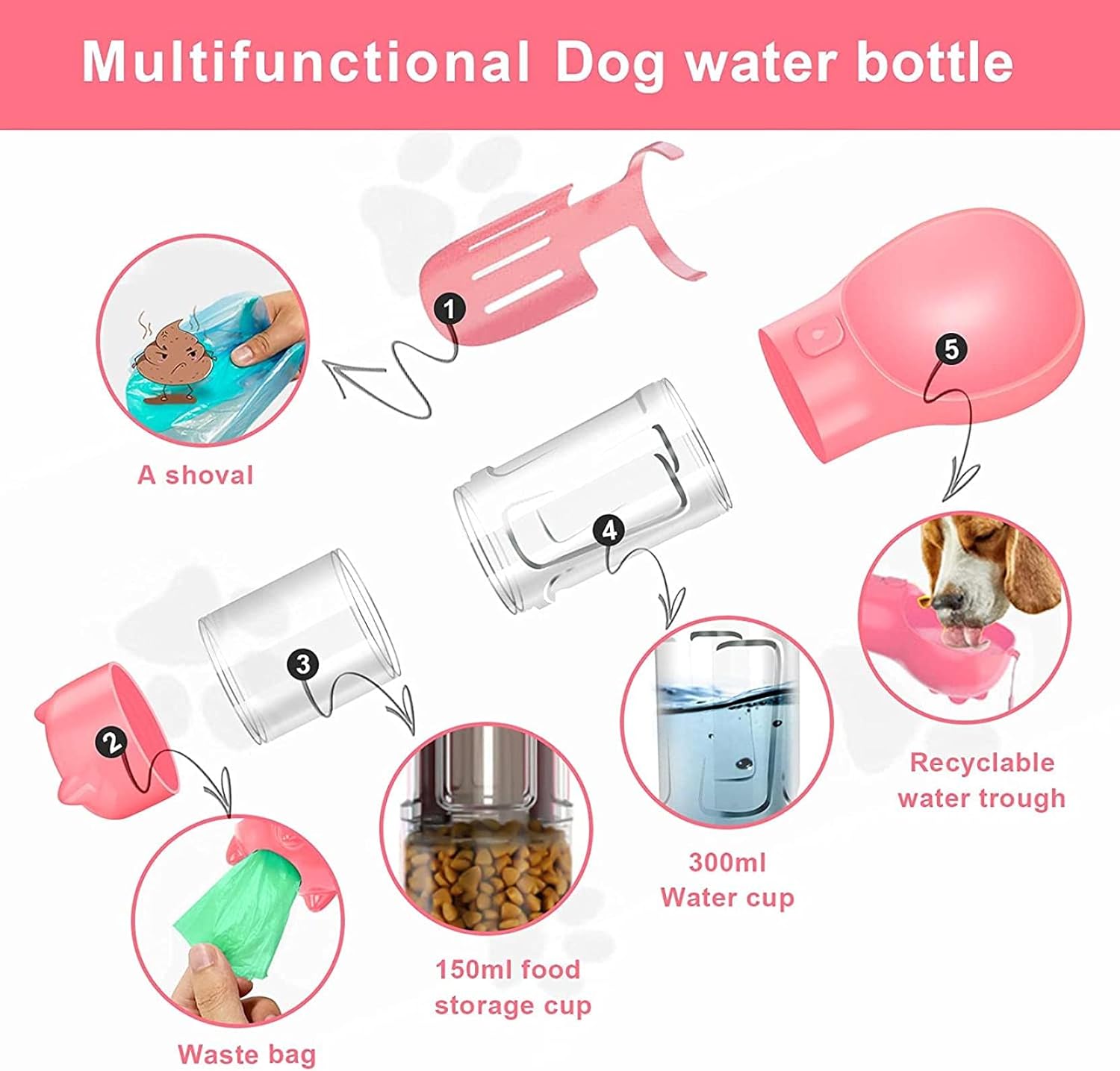 Vista 4 de Bebedero para Perro 4 en 1 500ml - color: Rosado